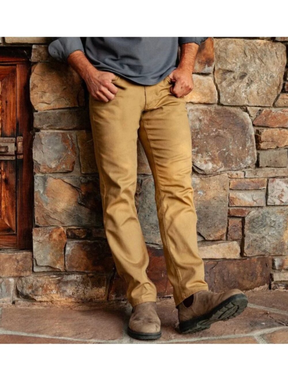 Criquet Mens Comfort Canvas 5 Pocket Pants Size 38x31 Tan Brown Stretch Chino